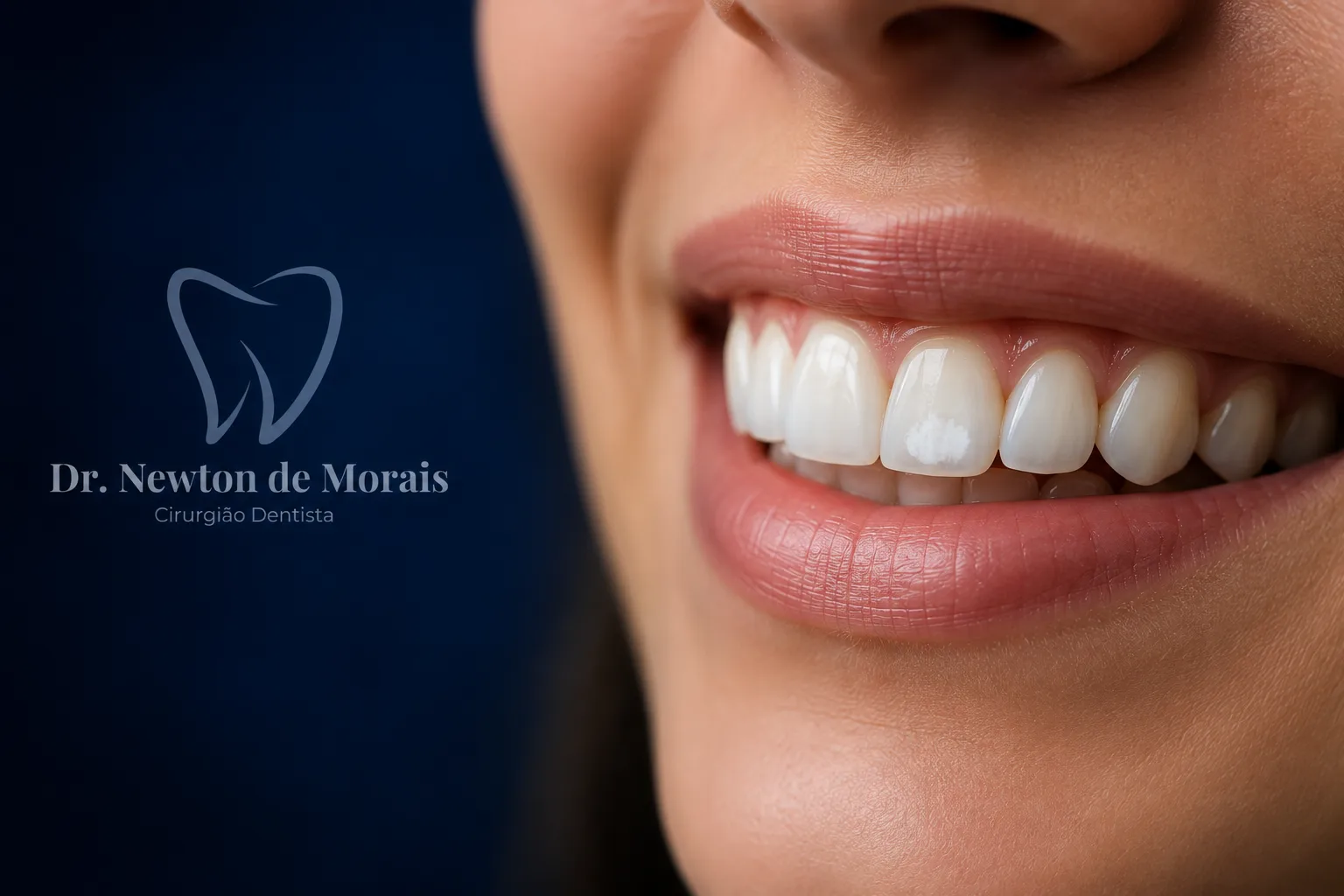 Close de dente com mancha branca antes do tratamento